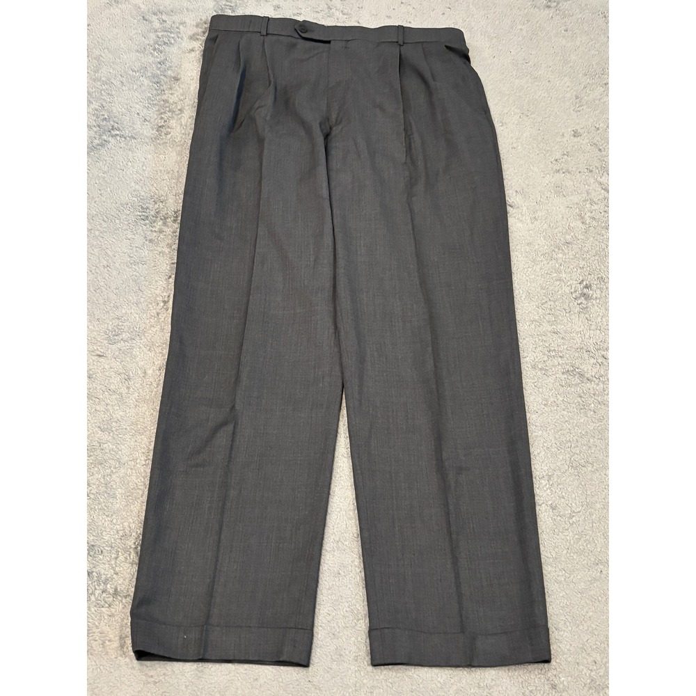 Ballin Classic Mens Super 120s Wool Pleated Cuffed Dress Pants Gray 37x31.5